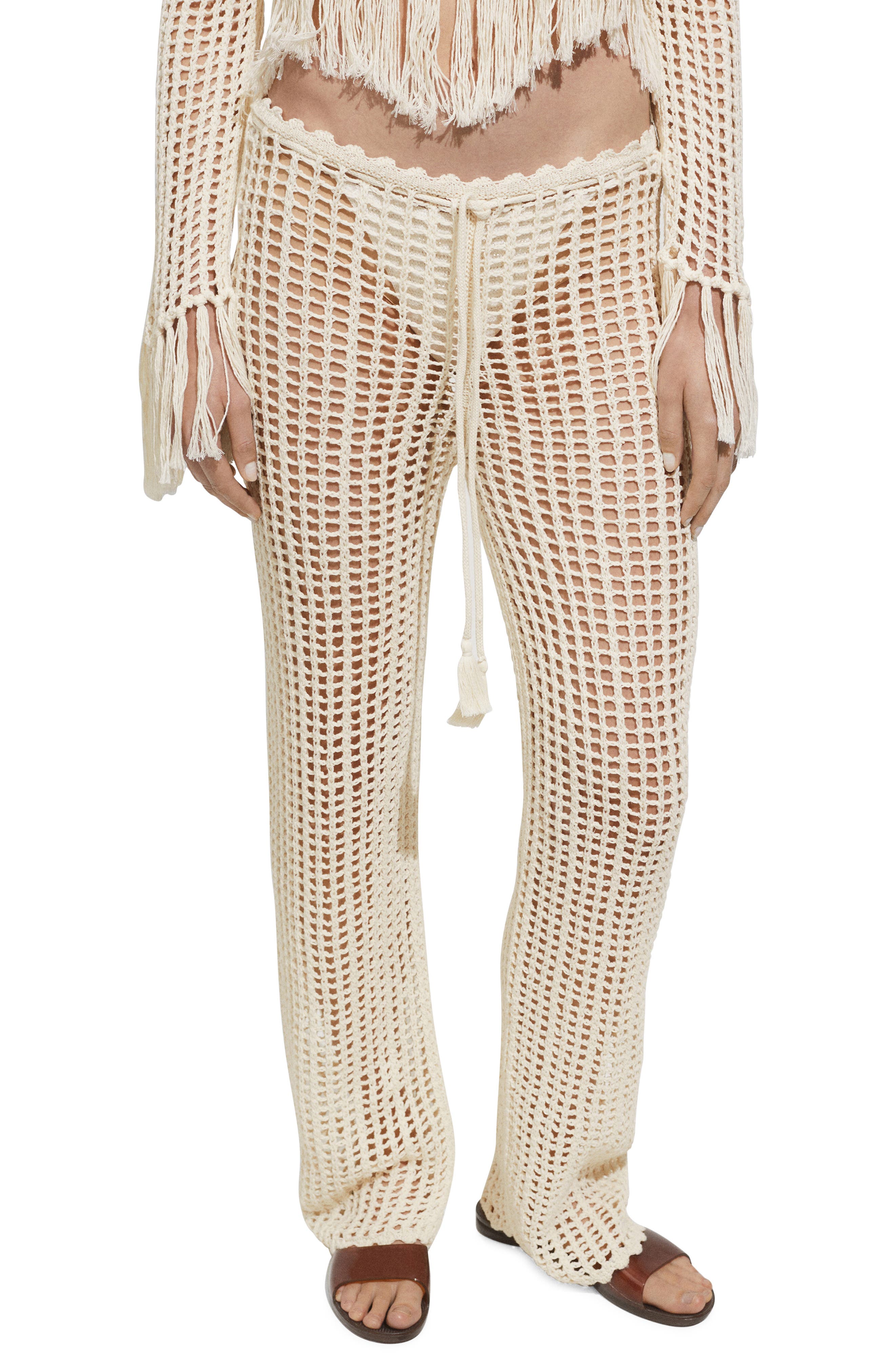 MANGO Openwork Tie Waist Pants