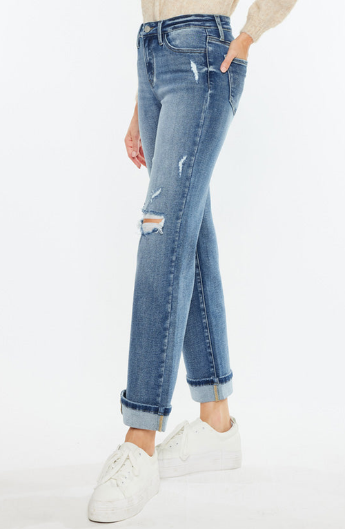 Kancan Carrie Mid Rise True Straight Leg Jeans In Medium Wash