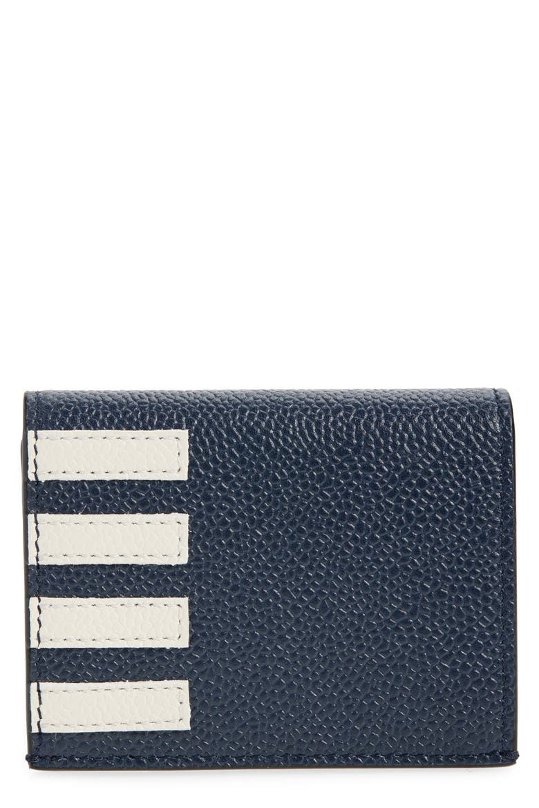 4-Bar Grained Leather Bifold Card Case, Main, color, NAVY