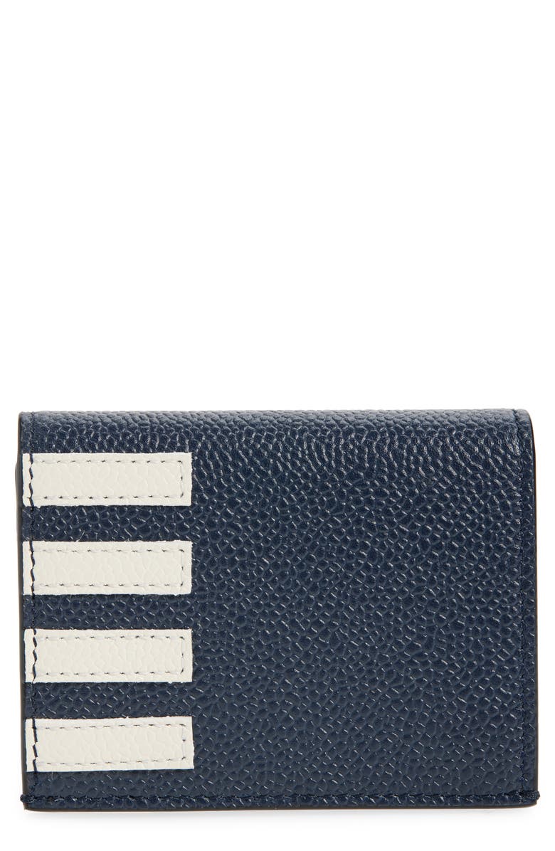Thom Browne 4-Bar Grained Leather Bifold Card Case, Main, color, Navy