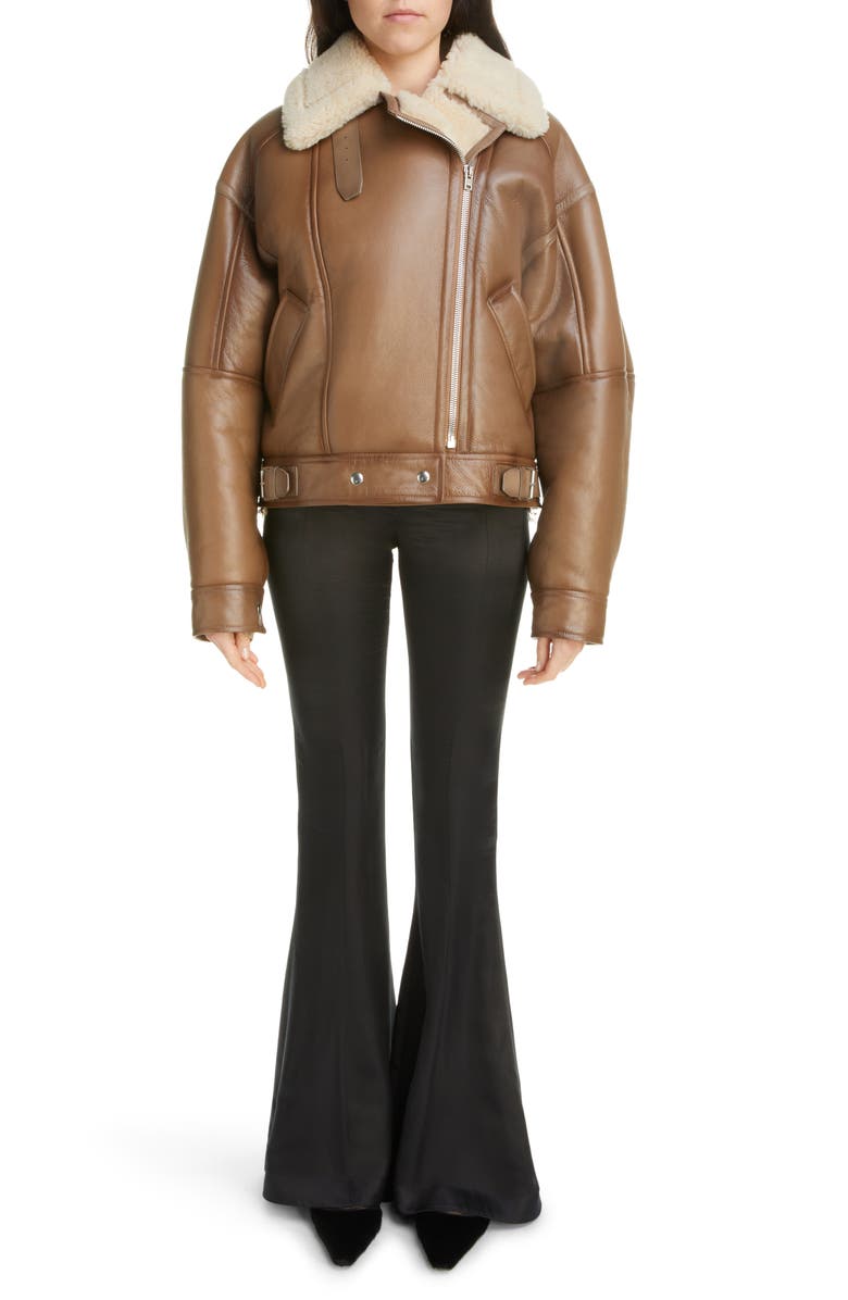 Acne Studios Genuine Shearling Moto Jacket, Alternate, color,