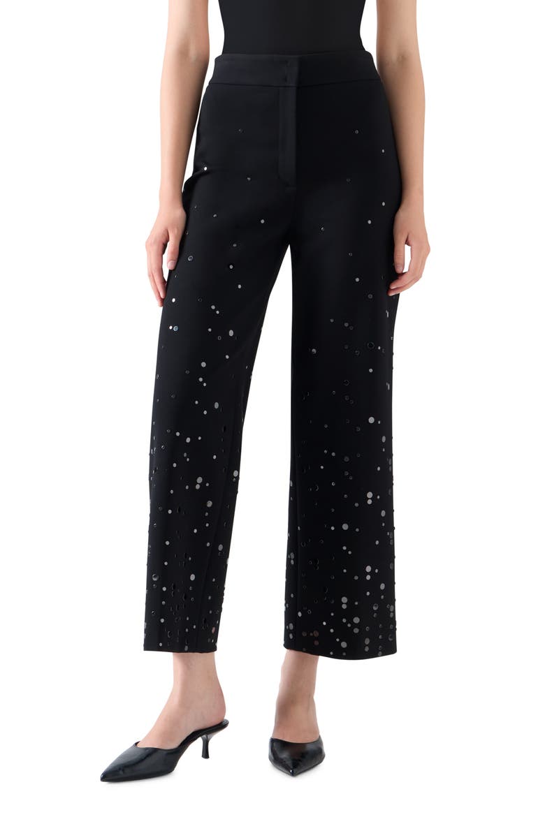 Chieko Embellished Crop Wide Leg Pants, Main, color, BLACK