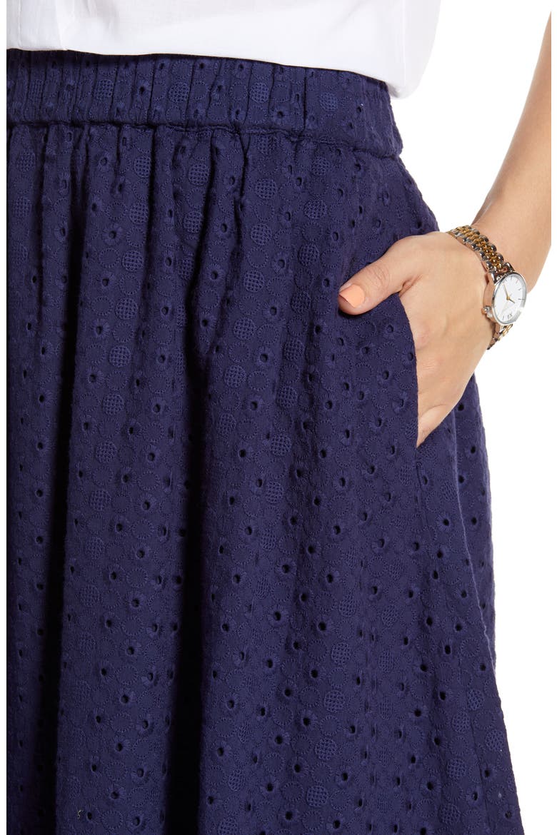 Eyelet Midi Skirt, Alternate, color, NAVY PEACOAT