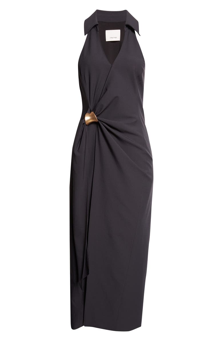 Cinq à Sept Enez Bangle Halter Neck Midi Dress, Alternate, color, Black