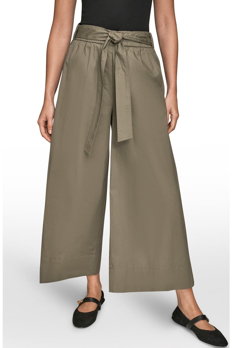 Mid Rise Wide Leg Crop Stretch Cotton Pants, Main, color, KHAKI GREE