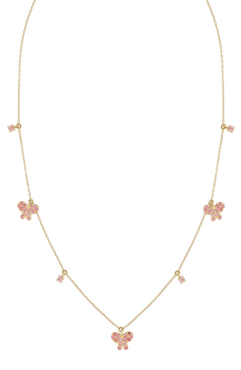 Bony Levy Pink Tourmaline Butterfly Charm Station Necklace, Main, color, 14K Yellow Gold - Pink
