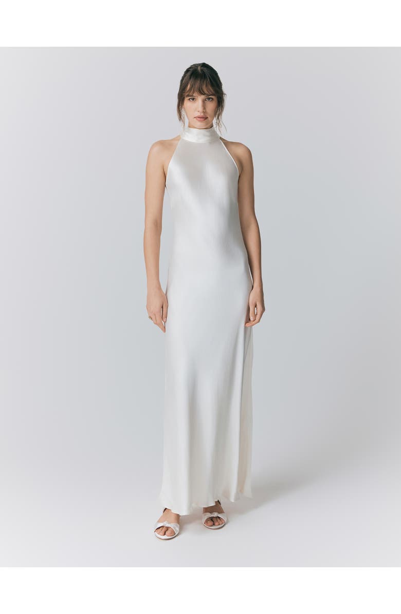 Ghost London Amaia Halter Neck Satin Maxi Dress, Main, color, Ivory