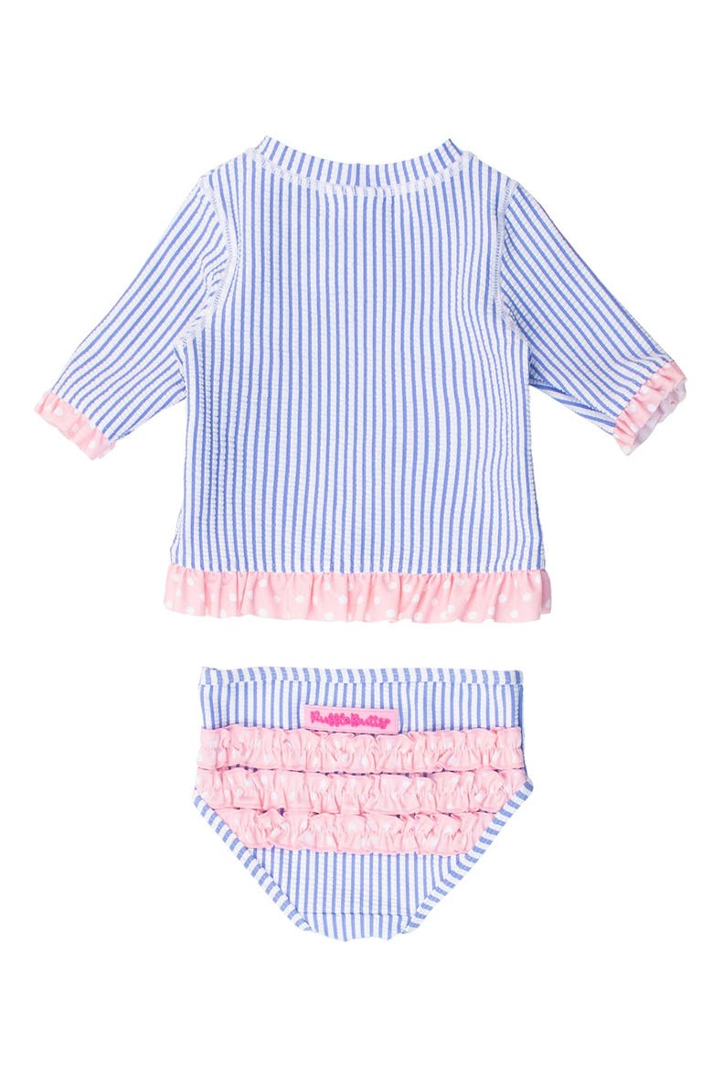 Baby/toddler Girls Upf50+ Seersucker Short Sleeve Ruffle Rash Guard Bikini, Alternate, color, Periwinkle Blue Seersucker