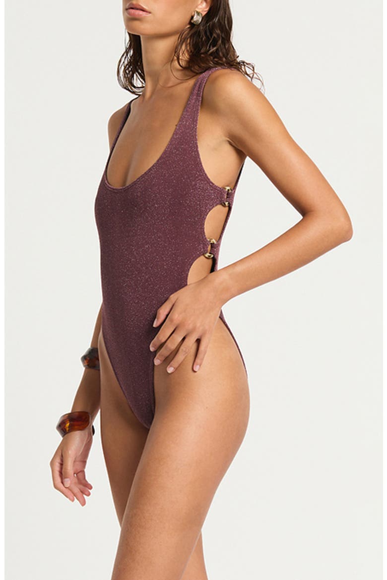 Madison Ring Side One-Piece Swimsuit, Alternate, color, AMARENA LUREX MICRO