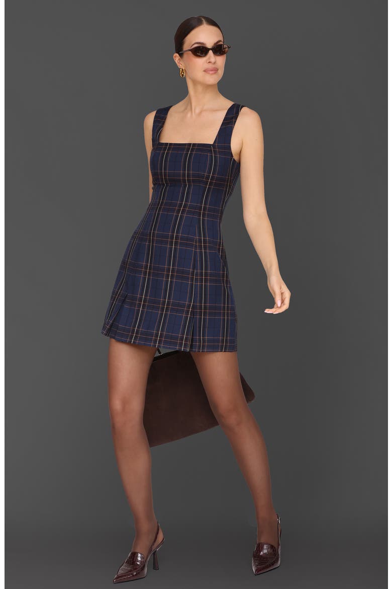 Plaid Fit & Flare Minidress, Alternate, color, BLUE PLAID