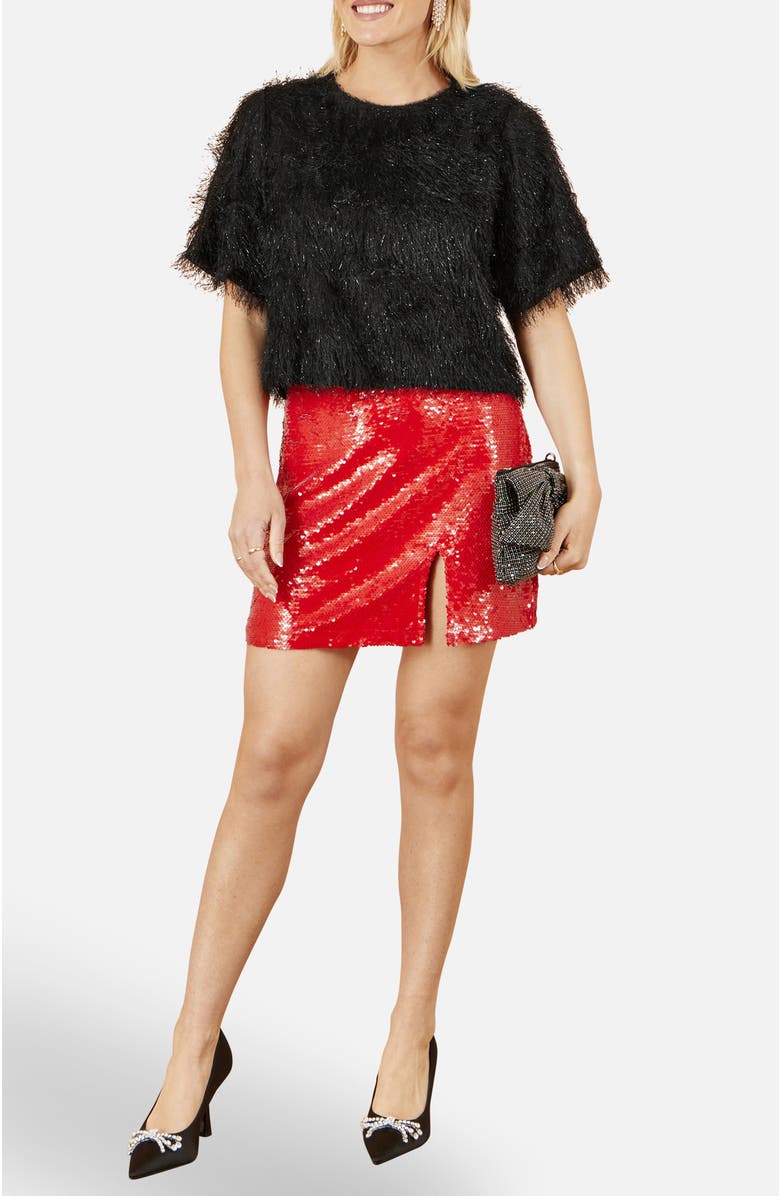 Yumi Lurex Fringe Relaxed Fit Top, Alternate, color, Black