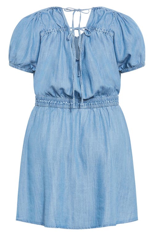 City Chic Emma Puff Sleeve Chambray Minidress In Blue