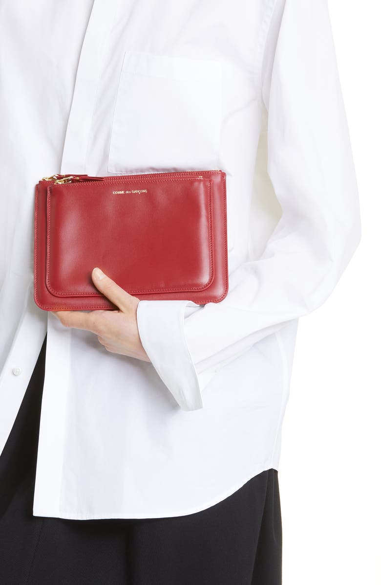 Comme des Garçons Wallets Outside Pocket Leather Zip Pouch, Alternate, color, Red