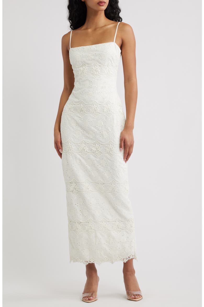 Serenella Broderie Anglaise Column Gown, Main, color, WHITE
