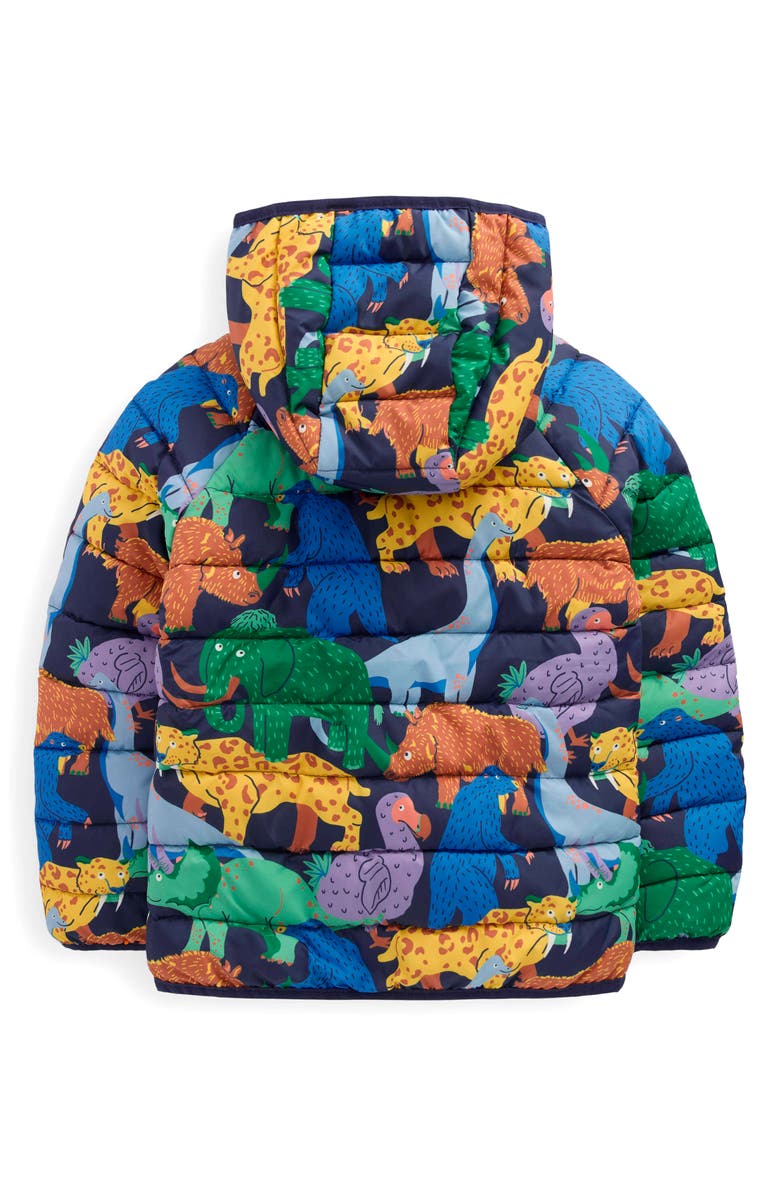 Mini Boden Kids' Pack Away Quilted Jacket, Alternate, color, Prehistoric Animals