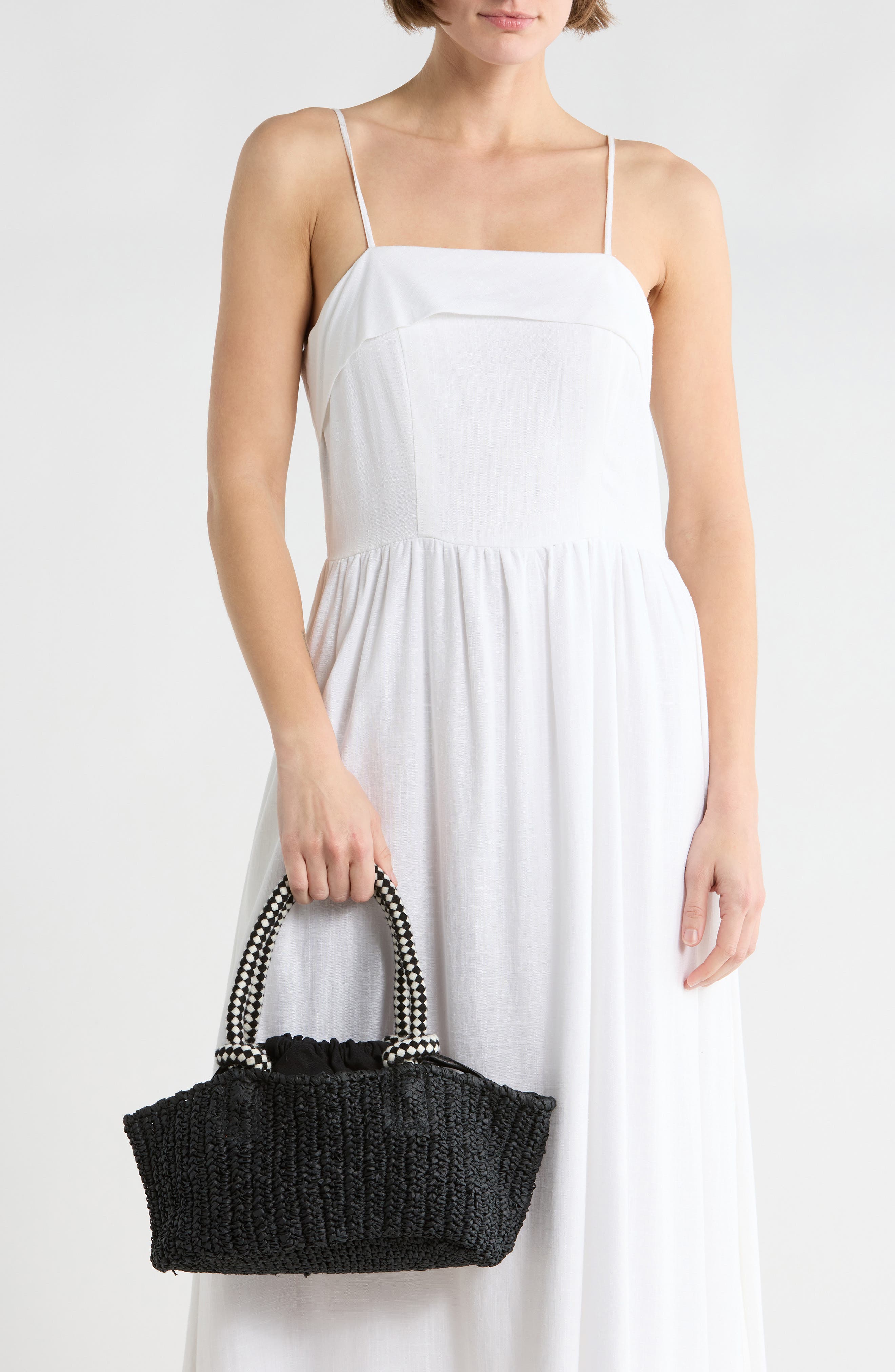 Collection XIIX Drawstring Bag Straw Tote, Alternate, color, Black