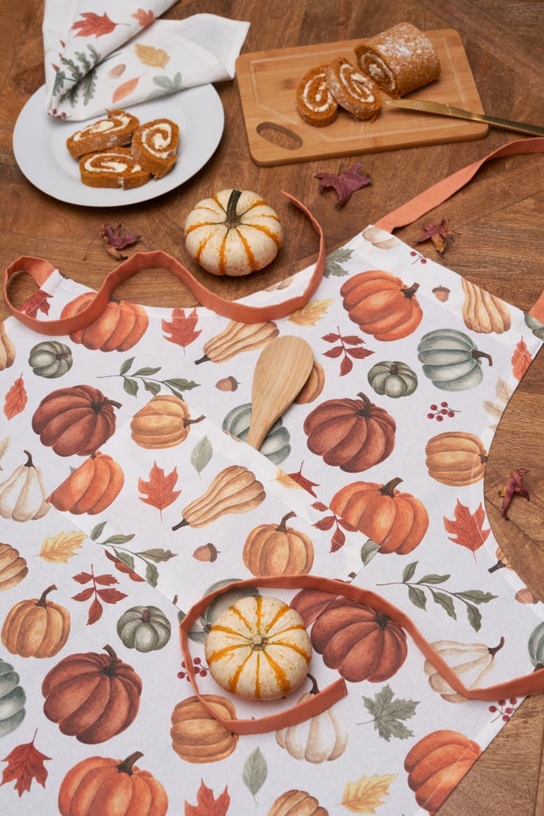 Bountiful Pumpkin Harvest Front Pocket Fall Apron, Alternate, color, Orange