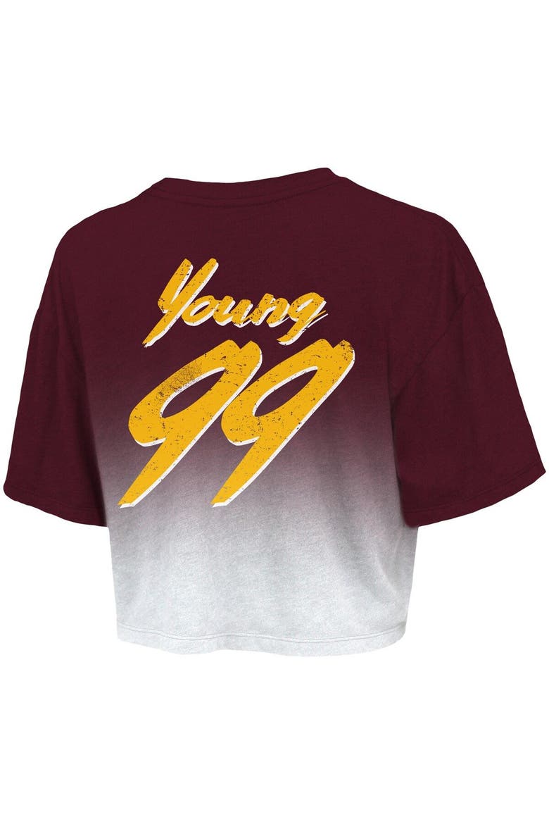 Women's Majestic Threads Chase Young Burgundy/White Washington Football Team Drip-Dye Player Name & Number Tri-Blend Crop T-Shirt, Alternate, color, Burgundy