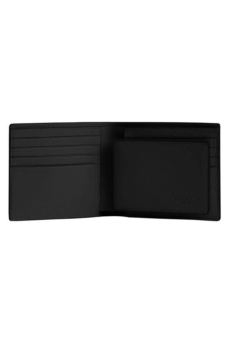 3-in-1 Pebble Leather Wallet, Alternate, color, BLACK