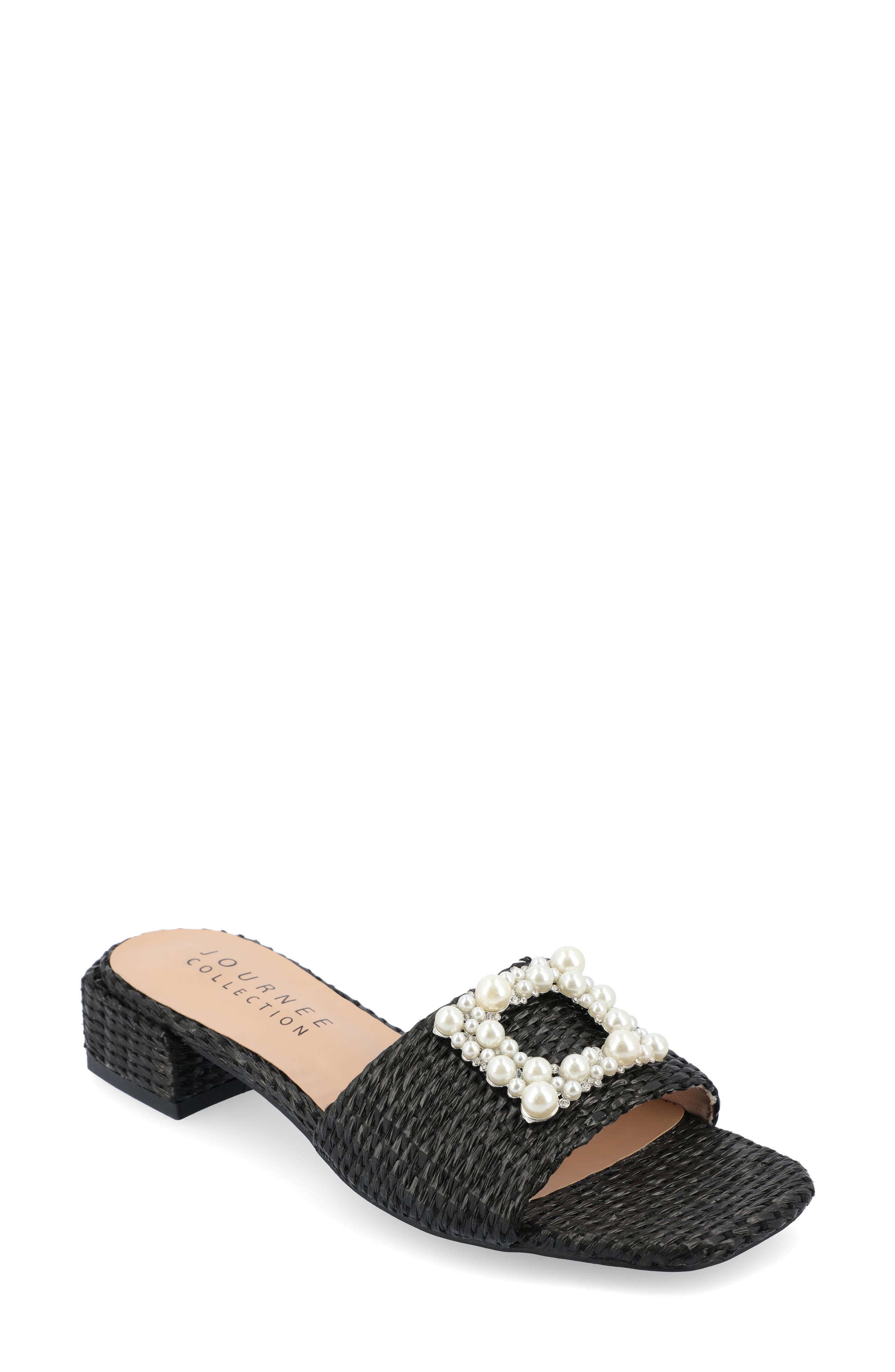 Journee Collection Justina Embellished Raffia Slide Sandal, Main, color, 