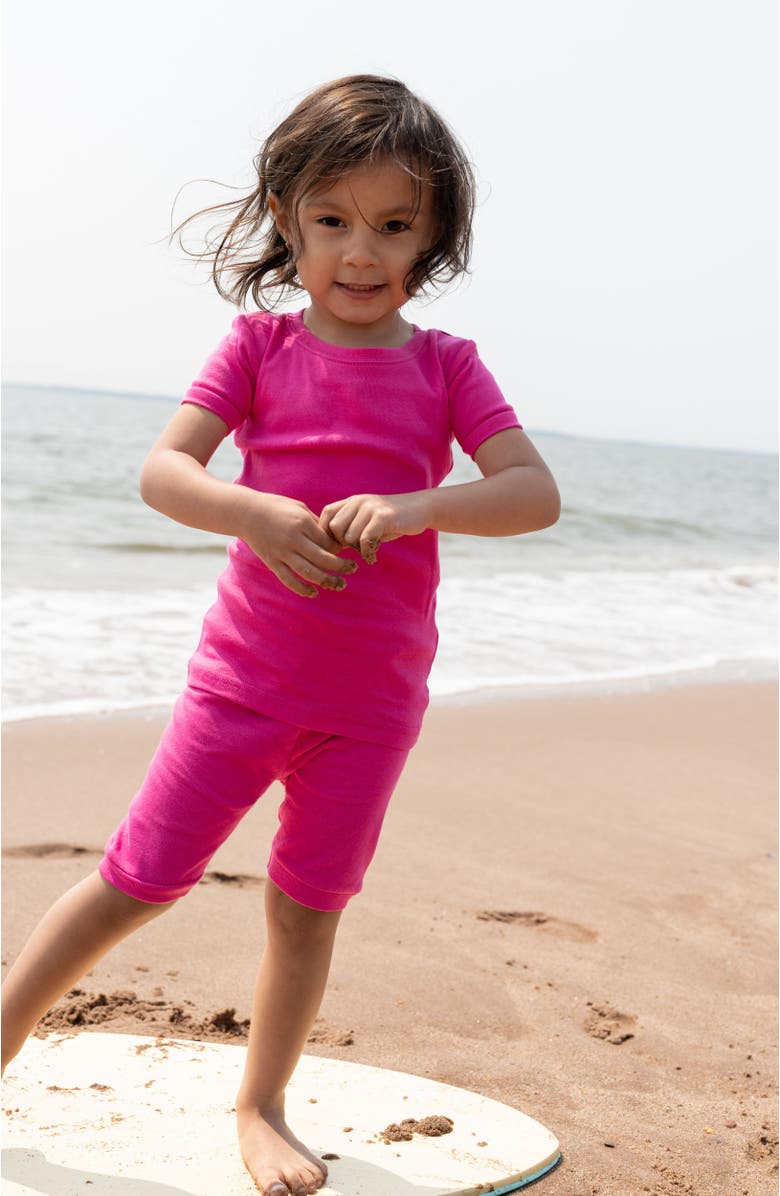 Leveret Kids Short Sleeve Cotton Solid Matching Family Pajamas, Alternate, color, Hot Pink