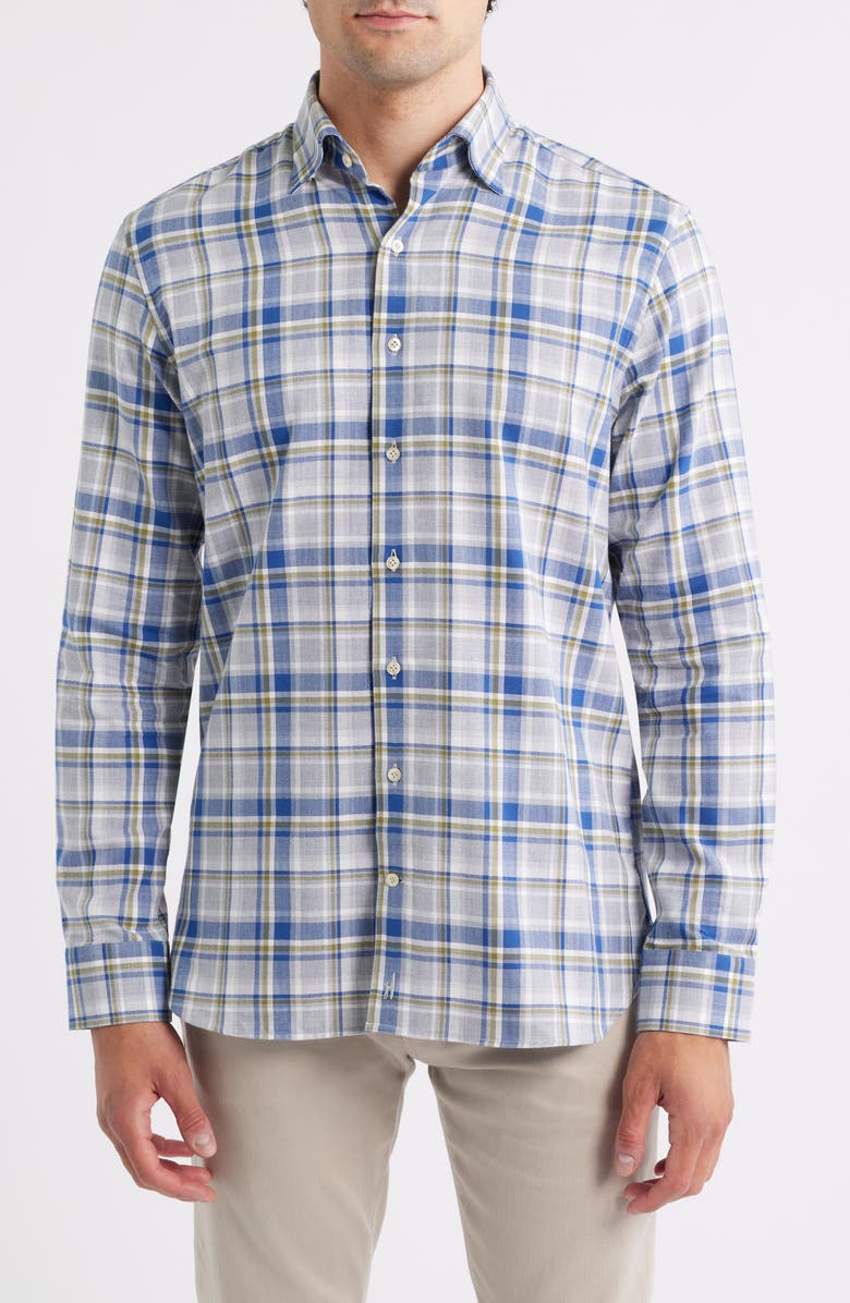 johnnie-O Loudon Plaid Top Shelf Cotton Herringbone Button-Up Shirt, Main, color, Light Gray