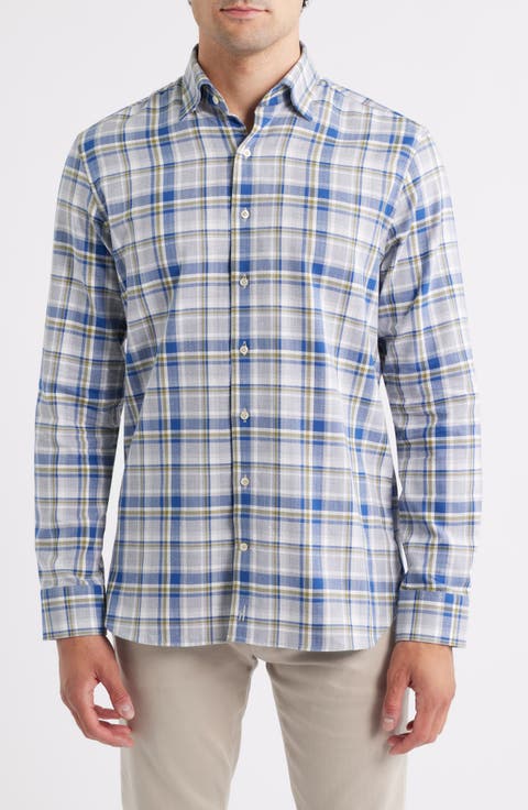 Loudon Plaid Top Shelf Cotton Herringbone Button-Up Shirt
