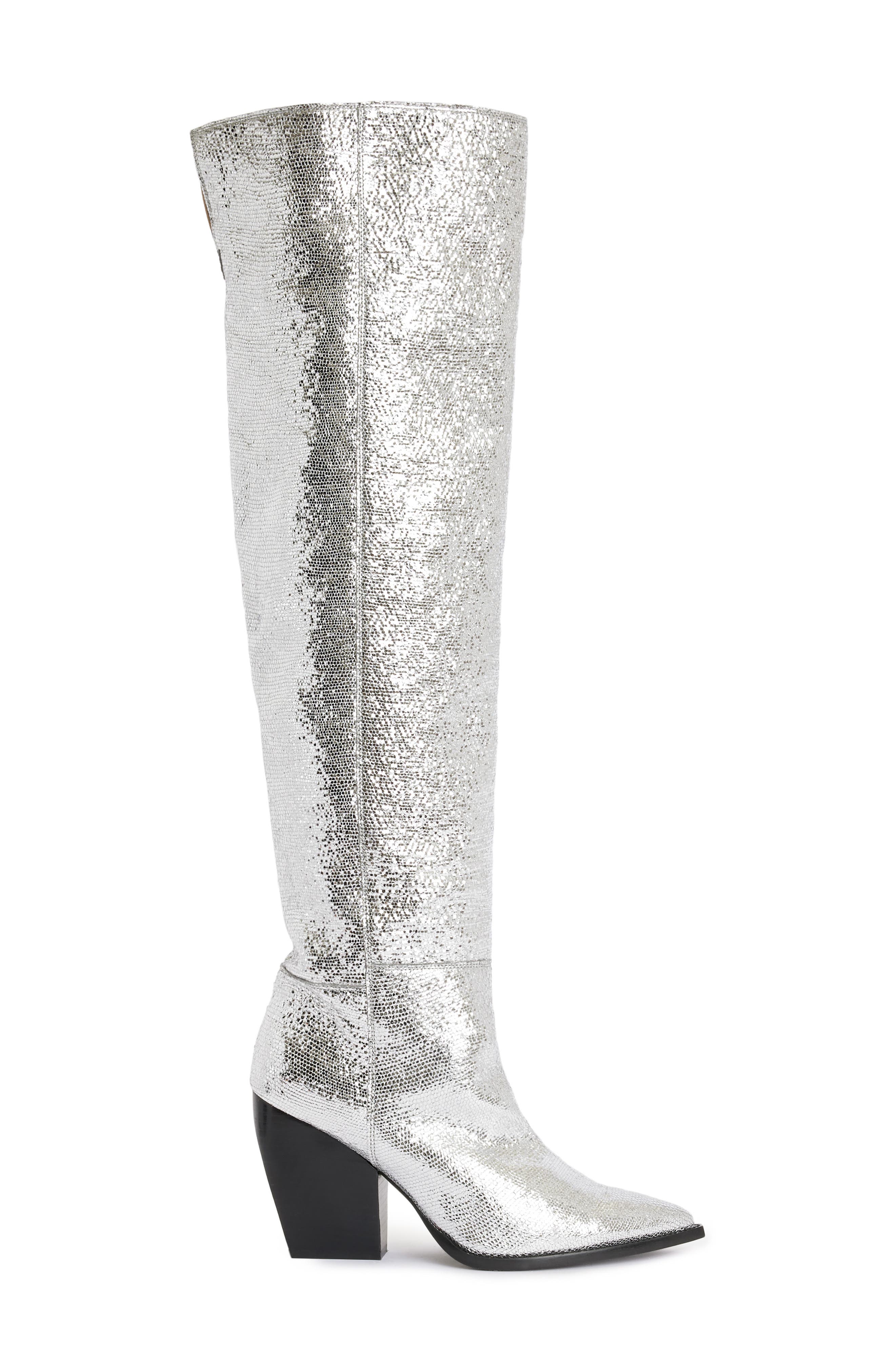 AllSaints Reina Over the Knee Boot, Alternate, color, Silver