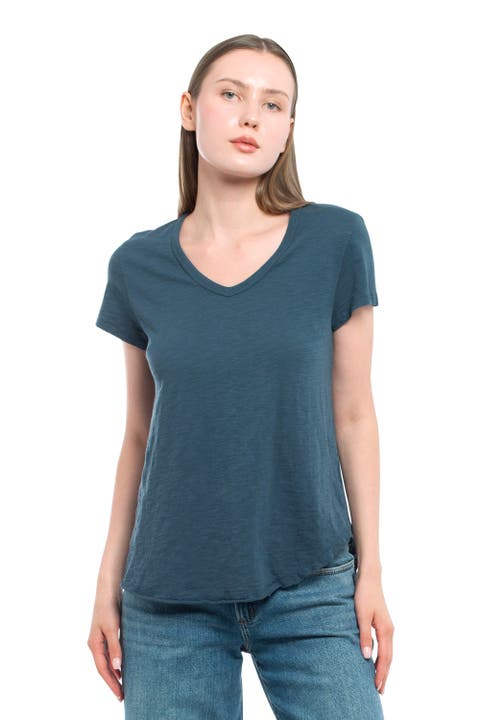 Short Sleeve Shrunken V-Neck Shirttail Top