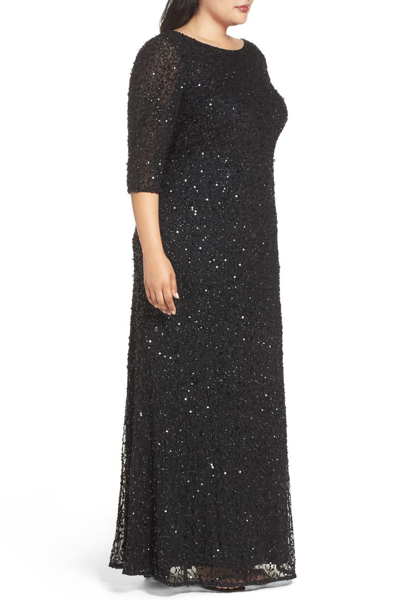 Embellished Scoop Back Gown, Alternate, color, BLACK