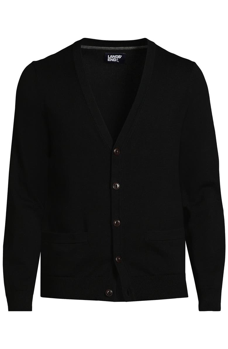 Lands' End Fine Gauge Cotton Cardigan, Alternate, color, Black