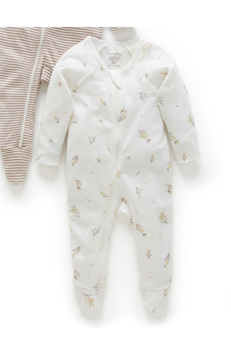Purebaby 2 Pack Zip Footie, Alternate, color, Vanilla Wattle Bee Pack