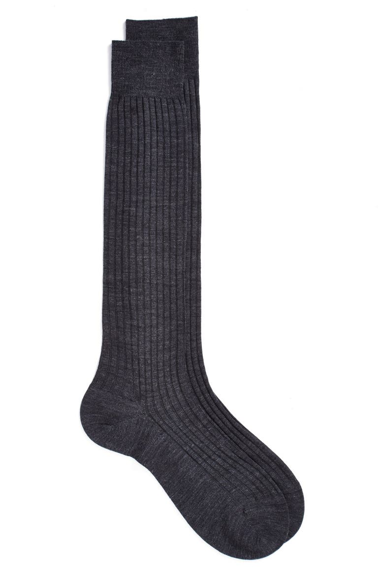Merino Wool Blend Knee High Dress Socks, Main, color, CHARCOAL