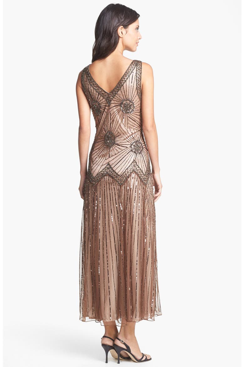 Beaded Mesh Gown, Alternate, color, LIGHT CHOCOLATE