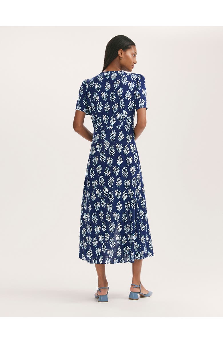 Finery London Martina Printed Crepe Midi Dress, Alternate, color, Navy Woodblock