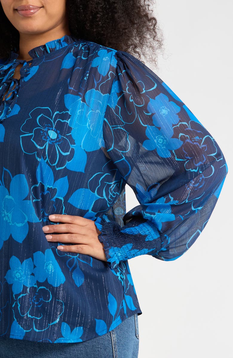 SUGARLIPS Bluford Floral Metallic Top, Alternate, color, Navy-Blue