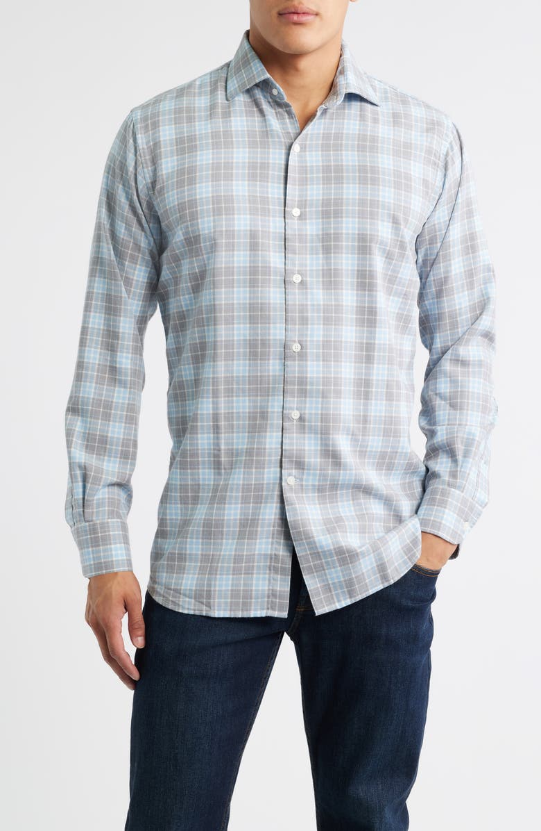 Peter Millar Big Bear Plaid Button-Up Flannel Shirt, Main, color, Gale Grey