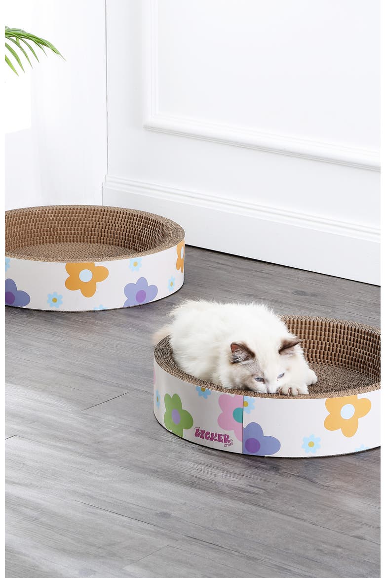 Daisy 18.13" Modern Cardboard Bowl Cat Scratcher with Catnip, Alternate, color, White/Multi