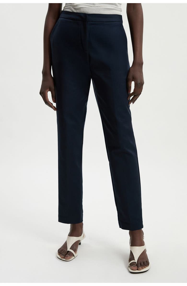 Karen Millen Petite Essential Techno Woven Trousers, Main, color, Navy