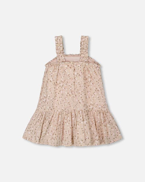 Deux Par Deux Girl's Printed Eyelet Dress Beige And Small Flowers In Beige And Small Flowers
