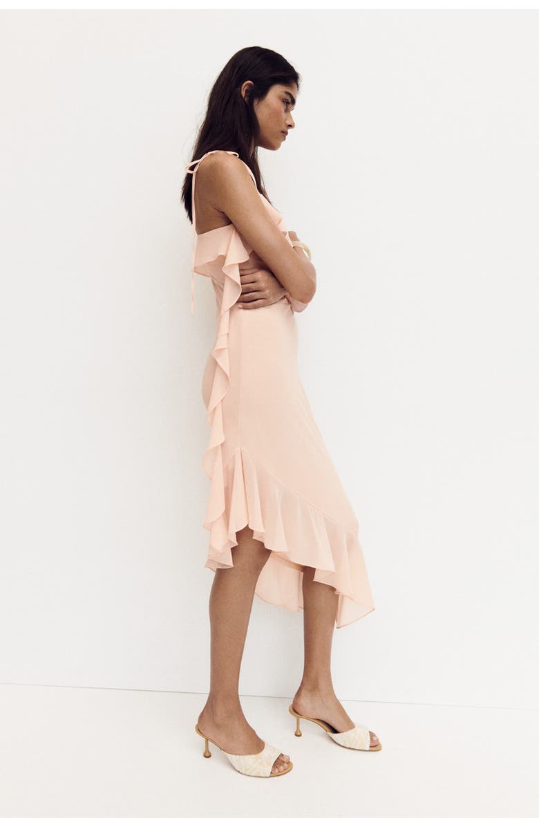 H&M Flounced Tie-strap Dress, Alternate, color, Light Peach Pink