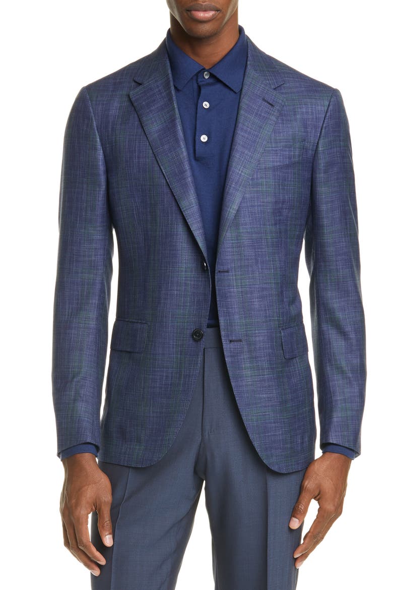 Ermenegildo Zegna Milano Easy Classic Fit Mélange Wool & Silk Sport Coat, Main, color, BLUE