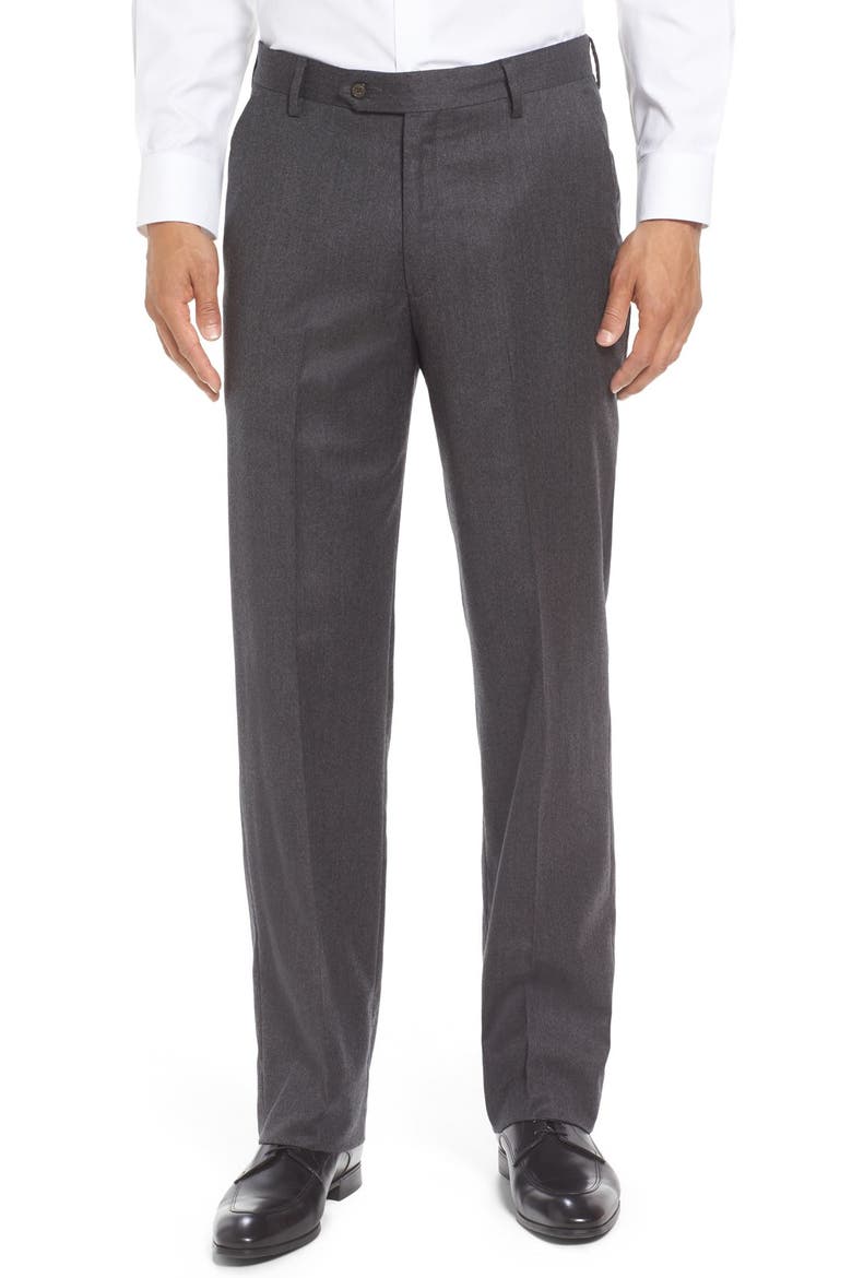 Lightweight Flannel Flat Front Classic Fit Dress Trousers, Main, color, MEDIUM GREY