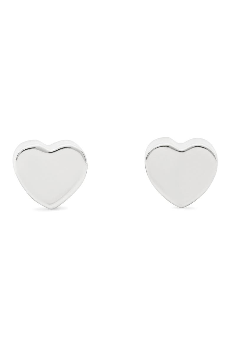 heart stud earrings, Main, color, SILVER