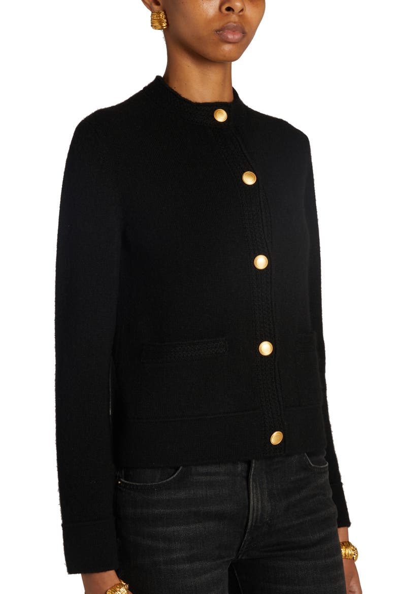 Cashmere Crewneck Cardigan, Alternate, color, BLACK