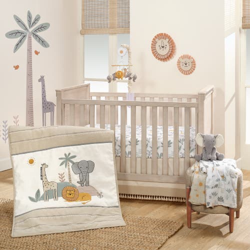 Lambs & Ivy Jungle Adventure Linen/cotton 3-piece Nursery Baby Crib Bedding Set In Neutral