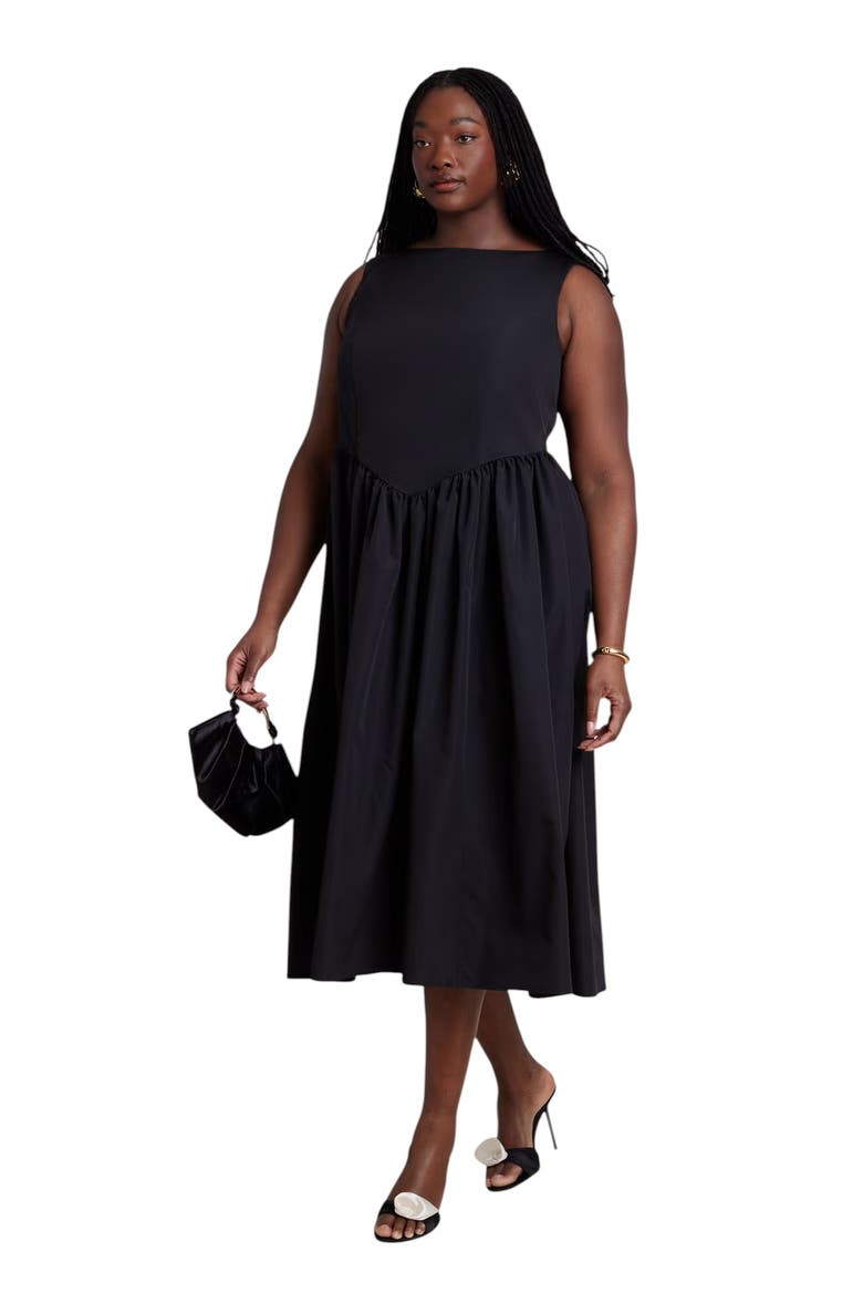 Boat Neck Flare Midi Dress, Main, color, BLACK ONYX