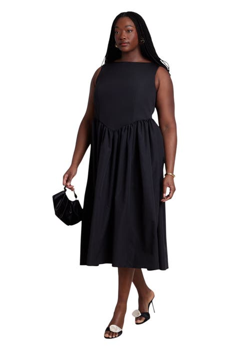 Boat Neck Flare Midi Dress (Plus)