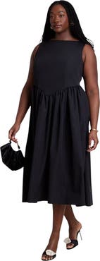 ELOQUII Boat Neck Flare Midi Dress