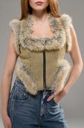 AZALEA WANG Zoraya Denim Vest with Faux Fur Trim